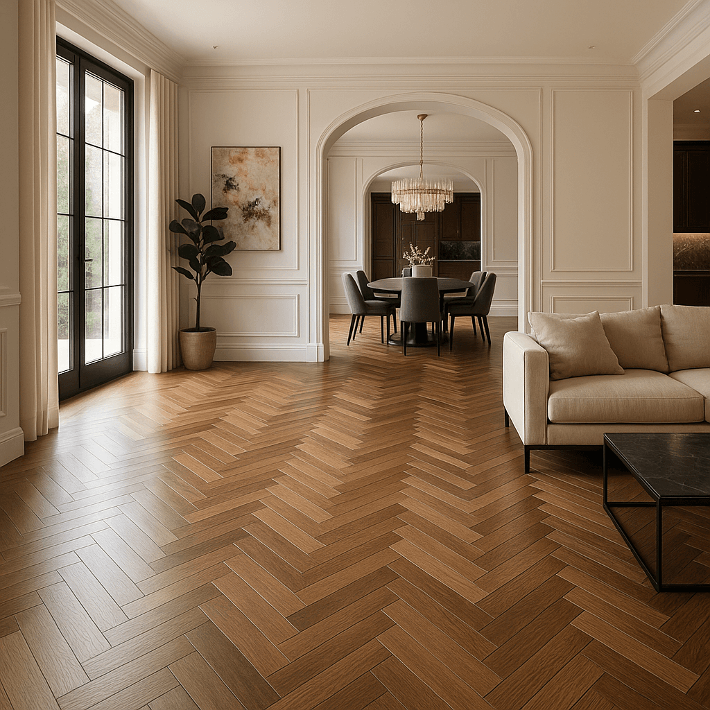 Modern kitchen with laminate flooring